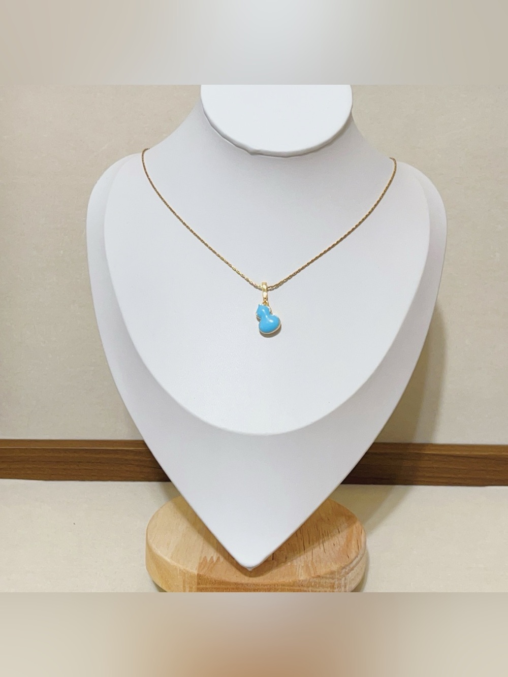 Double-Sided Dainty Gold lucky Gourd Necklace | Mother of Pearl & Blue Enamel - Picture 7 of 7